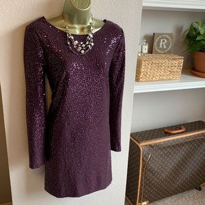 Purple Sequin Drape Lowback Dress - Tibi